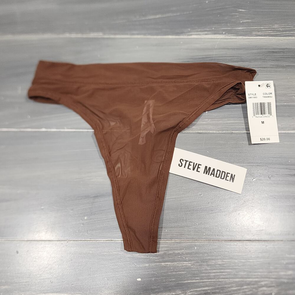 Steve Madden Mesh High-Leg Thong Underwear Panties Medium SM11883 Tiramisu Brown
